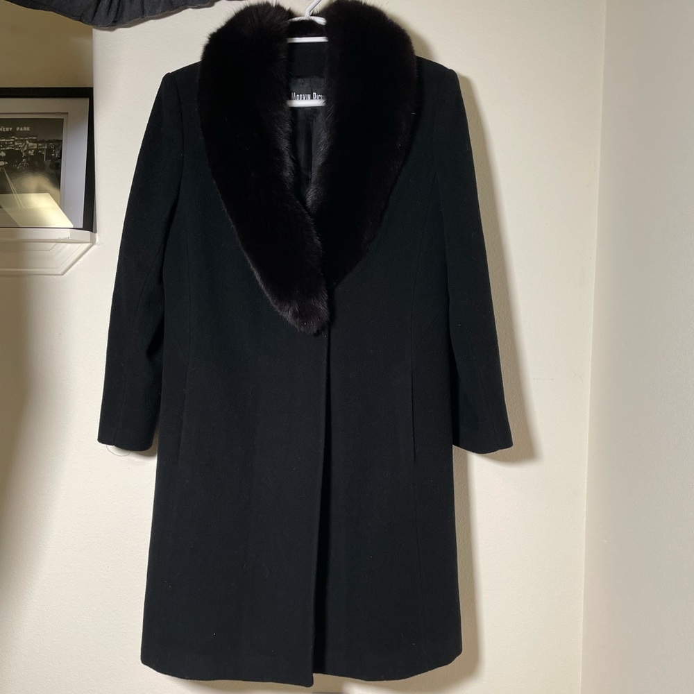 Vintage 80s real fur and wool coat, Marvin Richards size 16